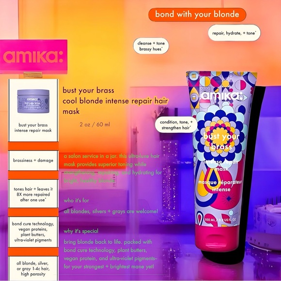 AMIKA Bust Your Brass Intense Repair Mask (2 fl oz / 60 ml) - Brand New! - Picture 2 of 12
